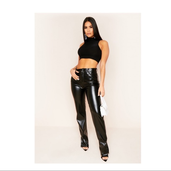 Missy empire Leather Straight Split Leg Trousers - Picture 2 of 2